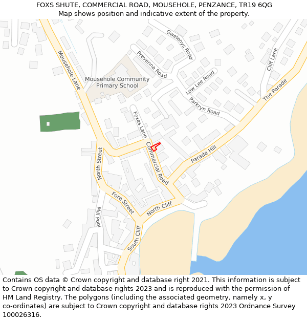 FOXS SHUTE, COMMERCIAL ROAD, MOUSEHOLE, PENZANCE, TR19 6QG: Location map and indicative extent of plot