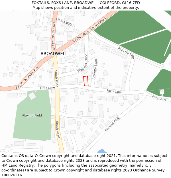 FOXTAILS, FOXS LANE, BROADWELL, COLEFORD, GL16 7ED: Location map and indicative extent of plot