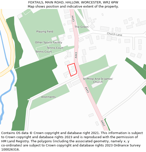 FOXTAILS, MAIN ROAD, HALLOW, WORCESTER, WR2 6PW: Location map and indicative extent of plot