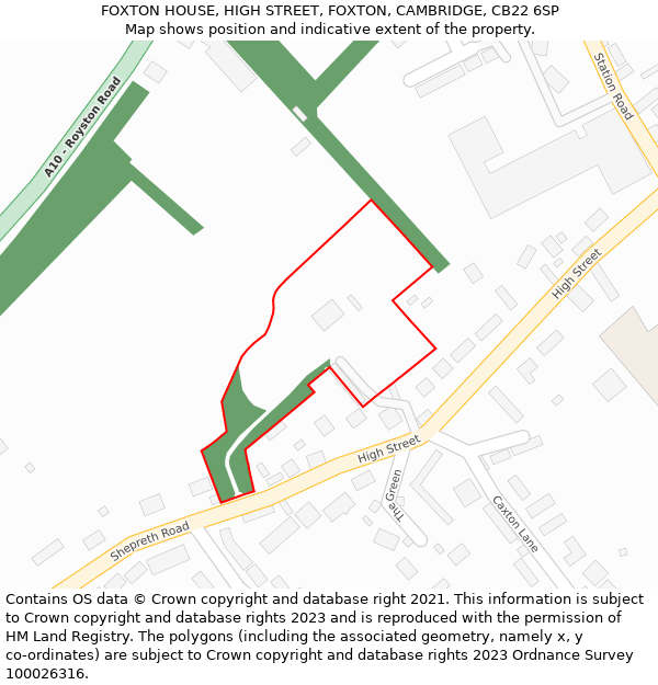 FOXTON HOUSE, HIGH STREET, FOXTON, CAMBRIDGE, CB22 6SP: Location map and indicative extent of plot