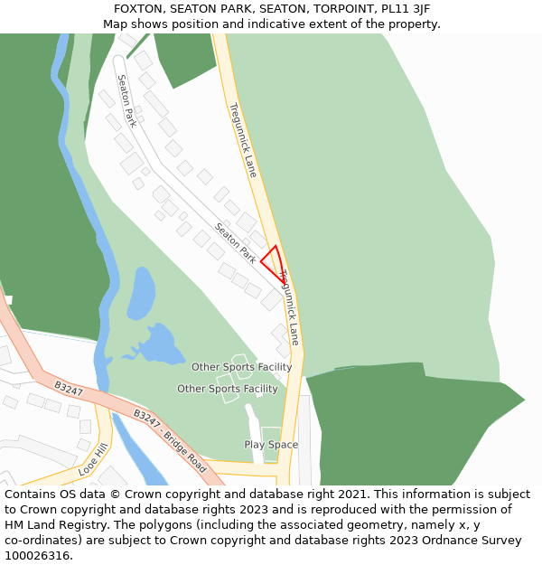 FOXTON, SEATON PARK, SEATON, TORPOINT, PL11 3JF: Location map and indicative extent of plot