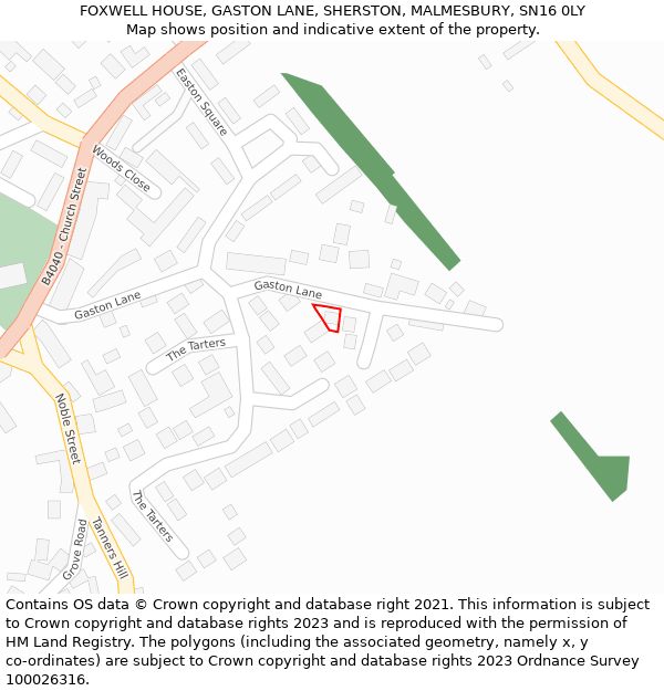 FOXWELL HOUSE, GASTON LANE, SHERSTON, MALMESBURY, SN16 0LY: Location map and indicative extent of plot