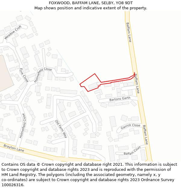 FOXWOOD, BAFFAM LANE, SELBY, YO8 9DT: Location map and indicative extent of plot