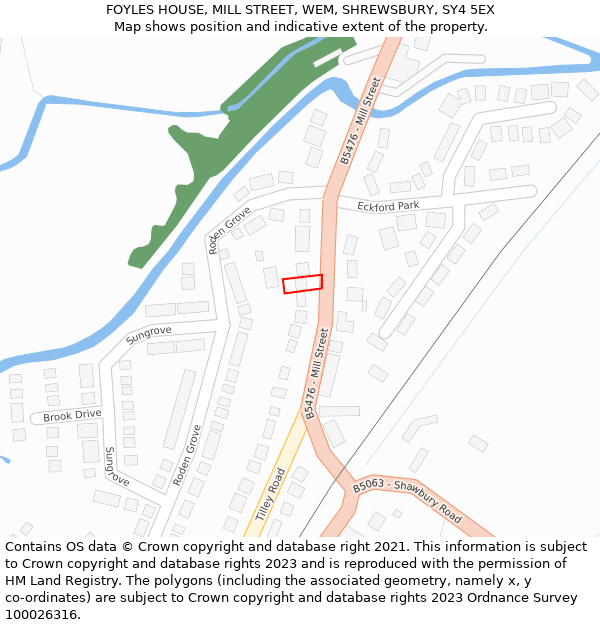 FOYLES HOUSE, MILL STREET, WEM, SHREWSBURY, SY4 5EX: Location map and indicative extent of plot