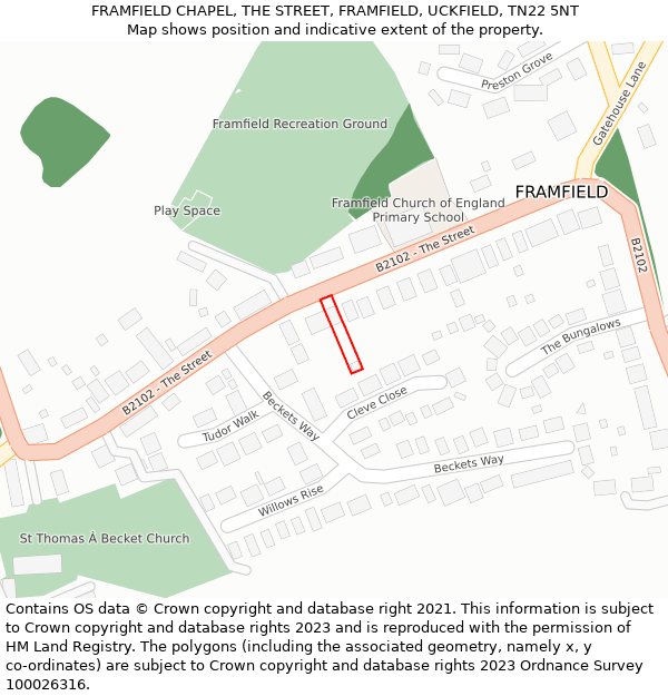 FRAMFIELD CHAPEL, THE STREET, FRAMFIELD, UCKFIELD, TN22 5NT: Location map and indicative extent of plot