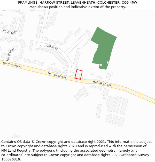 FRAMLINGS, HARROW STREET, LEAVENHEATH, COLCHESTER, CO6 4PW: Location map and indicative extent of plot