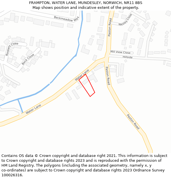 FRAMPTON, WATER LANE, MUNDESLEY, NORWICH, NR11 8BS: Location map and indicative extent of plot