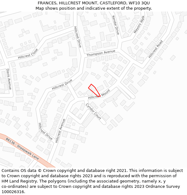 FRANCES, HILLCREST MOUNT, CASTLEFORD, WF10 3QU: Location map and indicative extent of plot