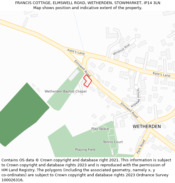 FRANCIS COTTAGE, ELMSWELL ROAD, WETHERDEN, STOWMARKET, IP14 3LN: Location map and indicative extent of plot