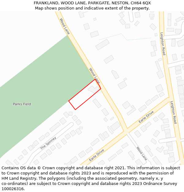 FRANKLAND, WOOD LANE, PARKGATE, NESTON, CH64 6QX: Location map and indicative extent of plot