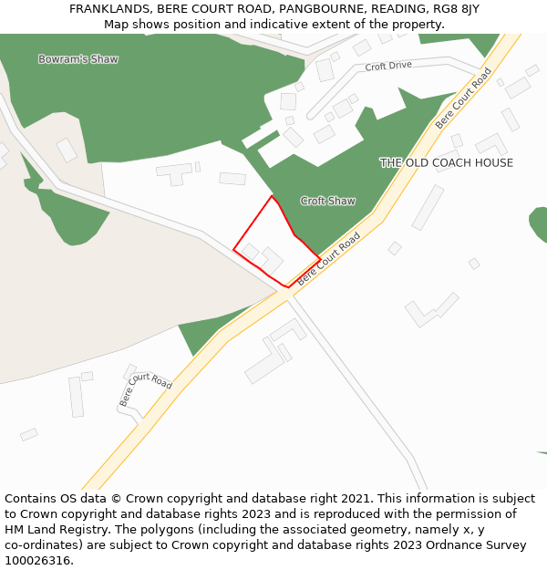 FRANKLANDS, BERE COURT ROAD, PANGBOURNE, READING, RG8 8JY: Location map and indicative extent of plot