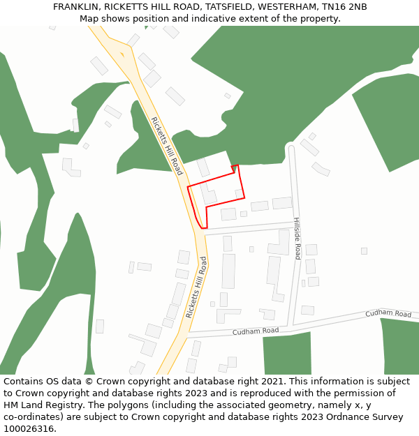 FRANKLIN, RICKETTS HILL ROAD, TATSFIELD, WESTERHAM, TN16 2NB: Location map and indicative extent of plot