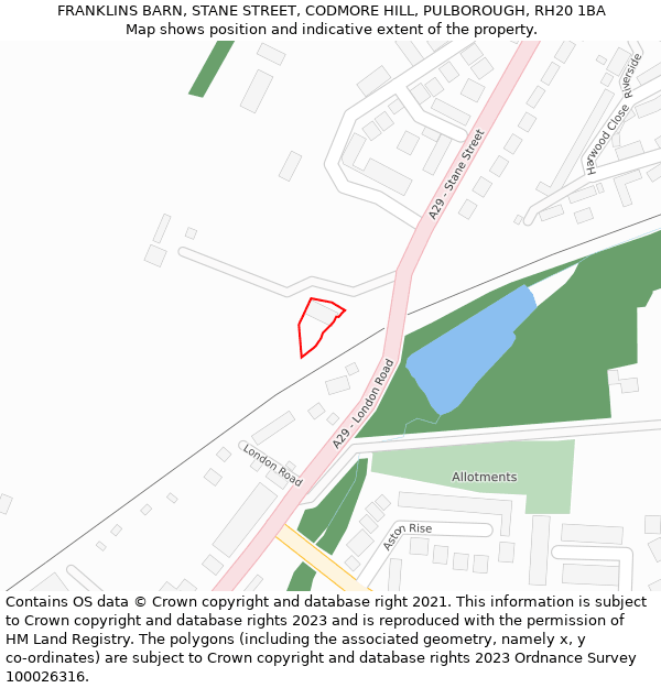 FRANKLINS BARN, STANE STREET, CODMORE HILL, PULBOROUGH, RH20 1BA: Location map and indicative extent of plot
