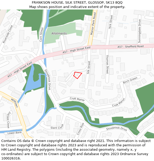 FRANKSON HOUSE, SILK STREET, GLOSSOP, SK13 8QQ: Location map and indicative extent of plot