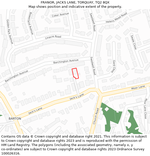 FRANOR, JACKS LANE, TORQUAY, TQ2 8QX: Location map and indicative extent of plot