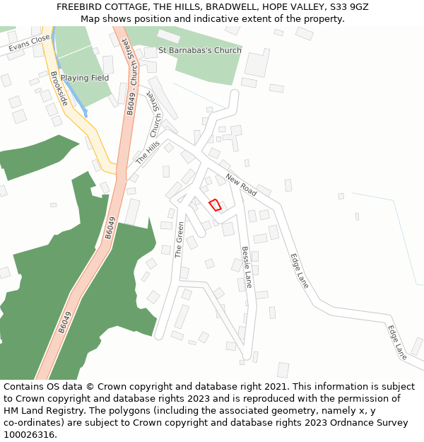 FREEBIRD COTTAGE, THE HILLS, BRADWELL, HOPE VALLEY, S33 9GZ: Location map and indicative extent of plot