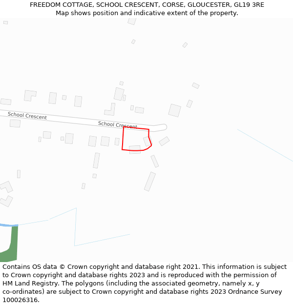 FREEDOM COTTAGE, SCHOOL CRESCENT, CORSE, GLOUCESTER, GL19 3RE: Location map and indicative extent of plot