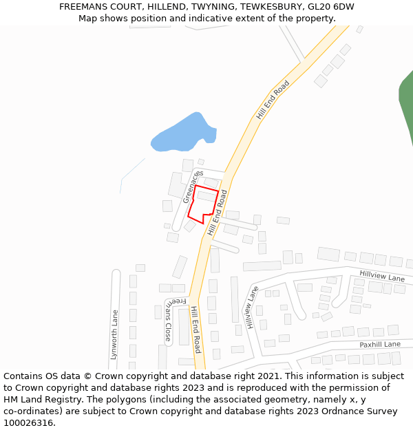 FREEMANS COURT, HILLEND, TWYNING, TEWKESBURY, GL20 6DW: Location map and indicative extent of plot