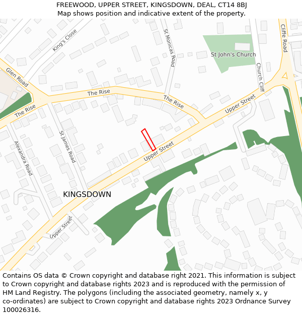 FREEWOOD, UPPER STREET, KINGSDOWN, DEAL, CT14 8BJ: Location map and indicative extent of plot