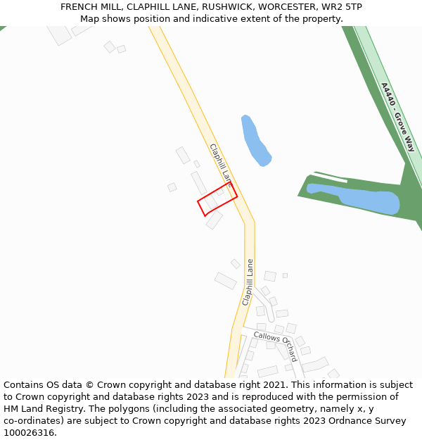FRENCH MILL, CLAPHILL LANE, RUSHWICK, WORCESTER, WR2 5TP: Location map and indicative extent of plot