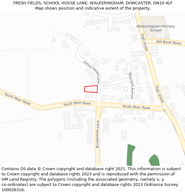 FRESH FIELDS, SCHOOL HOUSE LANE, WALKERINGHAM, DONCASTER, DN10 4LF: Location map and indicative extent of plot