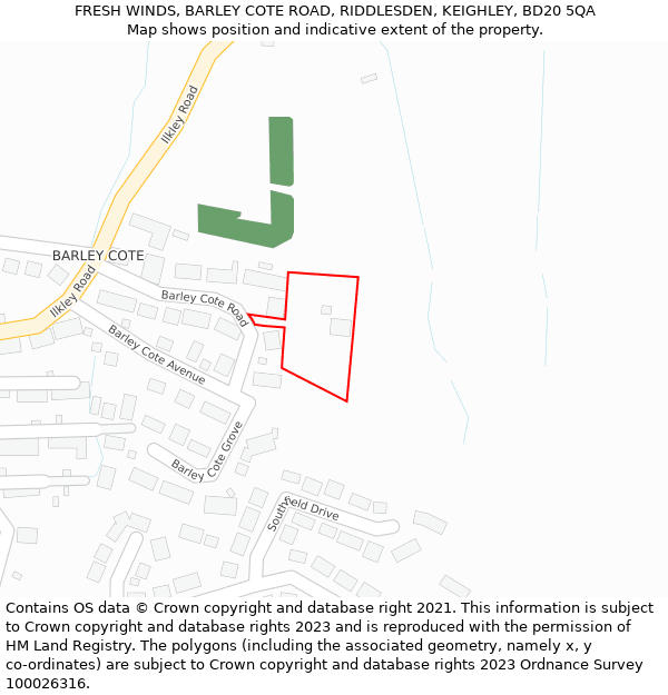 FRESH WINDS, BARLEY COTE ROAD, RIDDLESDEN, KEIGHLEY, BD20 5QA: Location map and indicative extent of plot