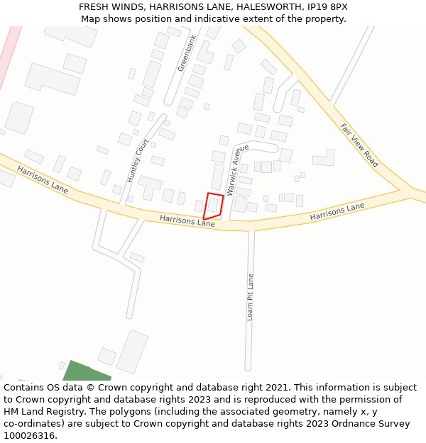 FRESH WINDS, HARRISONS LANE, HALESWORTH, IP19 8PX: Location map and indicative extent of plot