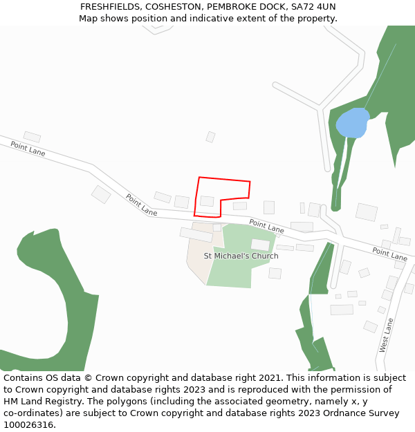 FRESHFIELDS, COSHESTON, PEMBROKE DOCK, SA72 4UN: Location map and indicative extent of plot