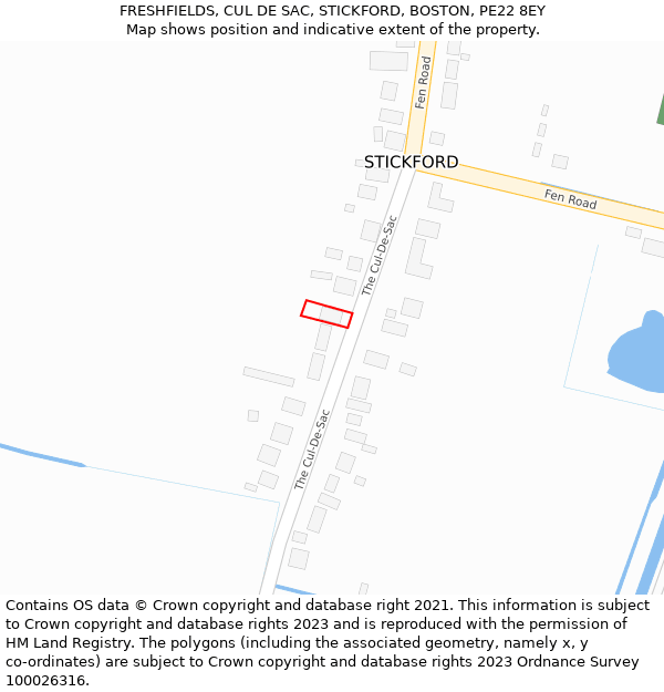 FRESHFIELDS, CUL DE SAC, STICKFORD, BOSTON, PE22 8EY: Location map and indicative extent of plot