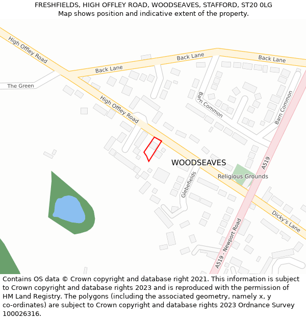 FRESHFIELDS, HIGH OFFLEY ROAD, WOODSEAVES, STAFFORD, ST20 0LG: Location map and indicative extent of plot