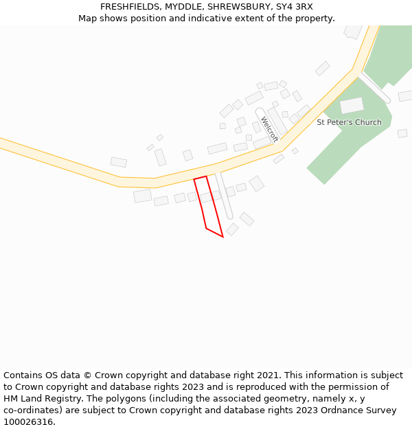 FRESHFIELDS, MYDDLE, SHREWSBURY, SY4 3RX: Location map and indicative extent of plot