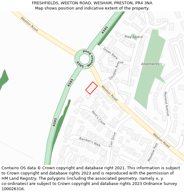 FRESHFIELDS, WEETON ROAD, WESHAM, PRESTON, PR4 3NA: Location map and indicative extent of plot