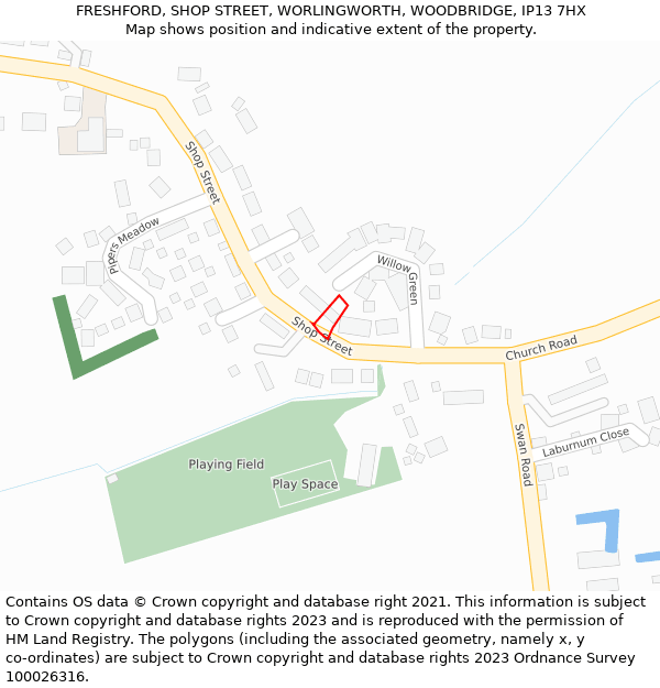 FRESHFORD, SHOP STREET, WORLINGWORTH, WOODBRIDGE, IP13 7HX: Location map and indicative extent of plot