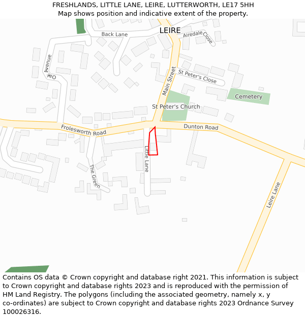 FRESHLANDS, LITTLE LANE, LEIRE, LUTTERWORTH, LE17 5HH: Location map and indicative extent of plot