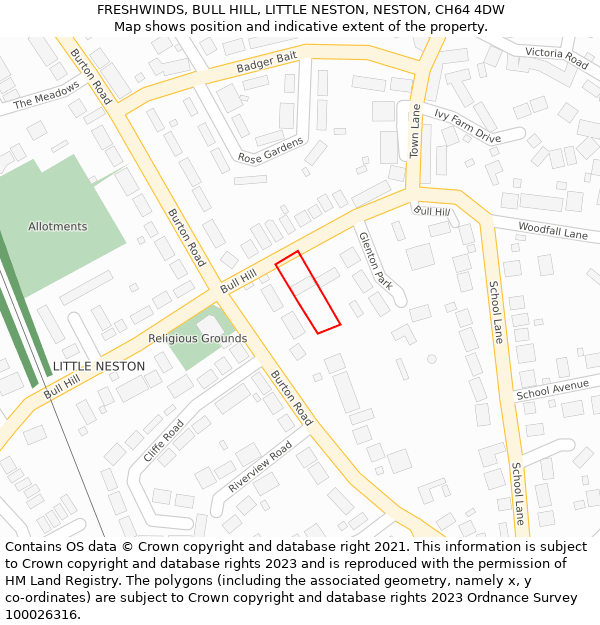 FRESHWINDS, BULL HILL, LITTLE NESTON, NESTON, CH64 4DW: Location map and indicative extent of plot