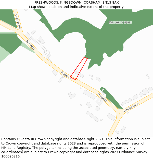 FRESHWOODS, KINGSDOWN, CORSHAM, SN13 8AX: Location map and indicative extent of plot