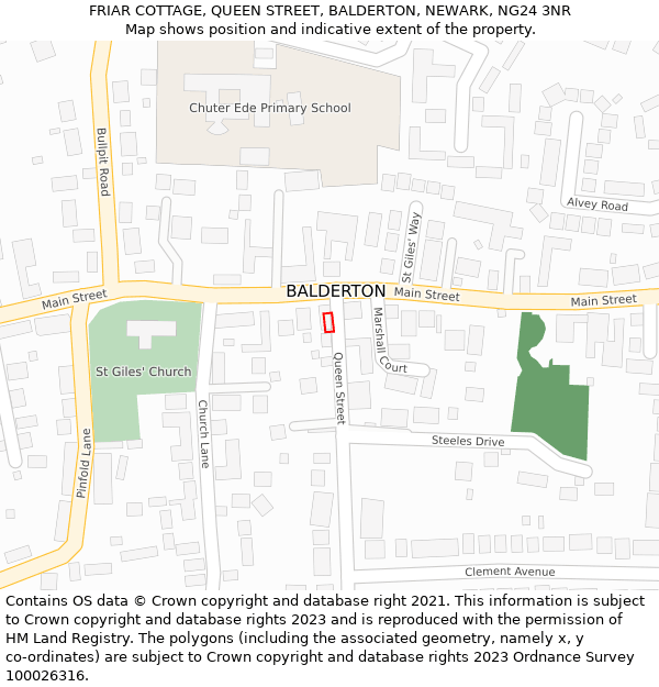 FRIAR COTTAGE, QUEEN STREET, BALDERTON, NEWARK, NG24 3NR: Location map and indicative extent of plot