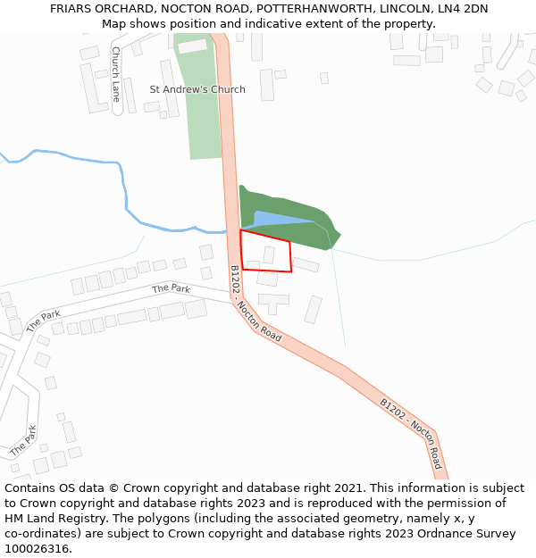 FRIARS ORCHARD, NOCTON ROAD, POTTERHANWORTH, LINCOLN, LN4 2DN: Location map and indicative extent of plot