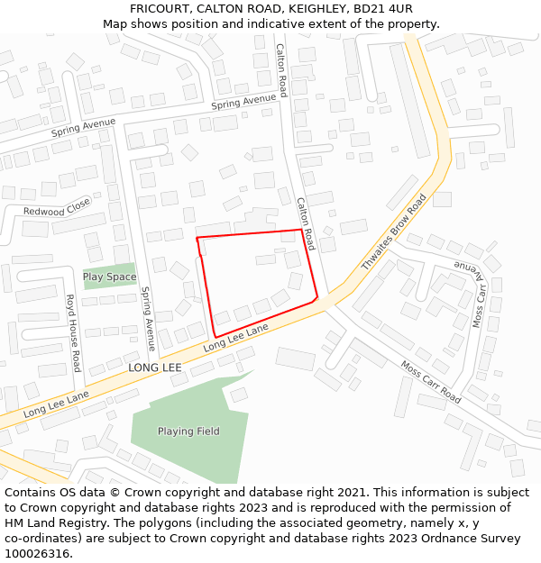 FRICOURT, CALTON ROAD, KEIGHLEY, BD21 4UR: Location map and indicative extent of plot