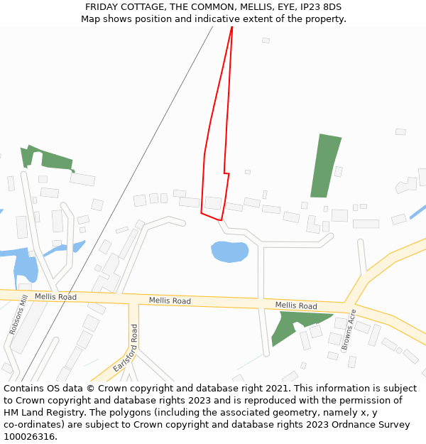 FRIDAY COTTAGE, THE COMMON, MELLIS, EYE, IP23 8DS: Location map and indicative extent of plot