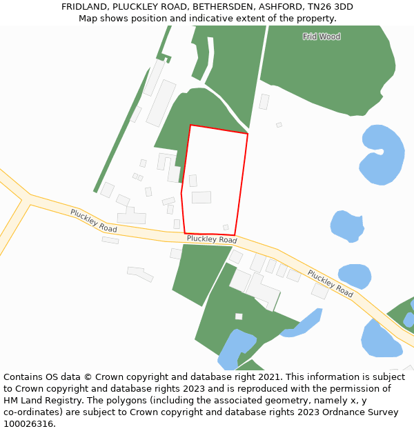 FRIDLAND, PLUCKLEY ROAD, BETHERSDEN, ASHFORD, TN26 3DD: Location map and indicative extent of plot