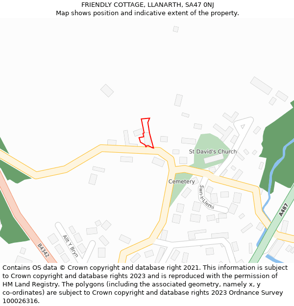 FRIENDLY COTTAGE, LLANARTH, SA47 0NJ: Location map and indicative extent of plot