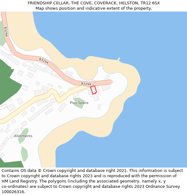 FRIENDSHIP CELLAR, THE COVE, COVERACK, HELSTON, TR12 6SX: Location map and indicative extent of plot