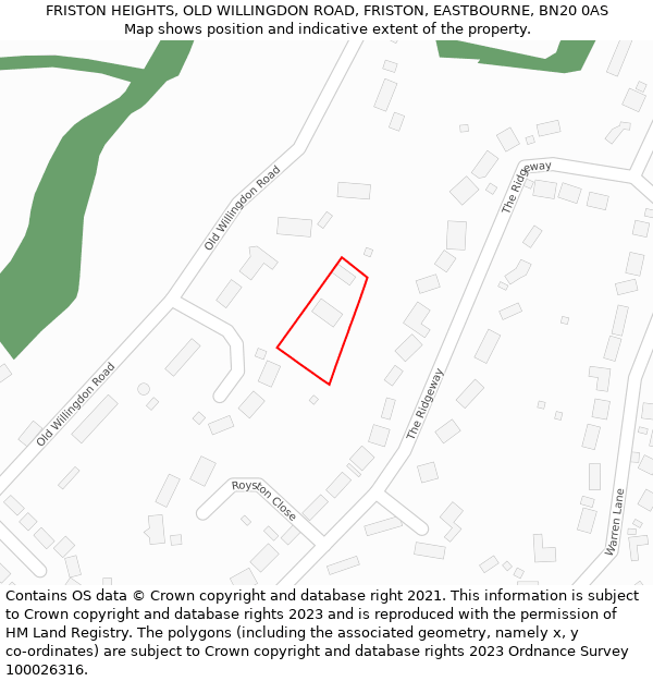 FRISTON HEIGHTS, OLD WILLINGDON ROAD, FRISTON, EASTBOURNE, BN20 0AS: Location map and indicative extent of plot