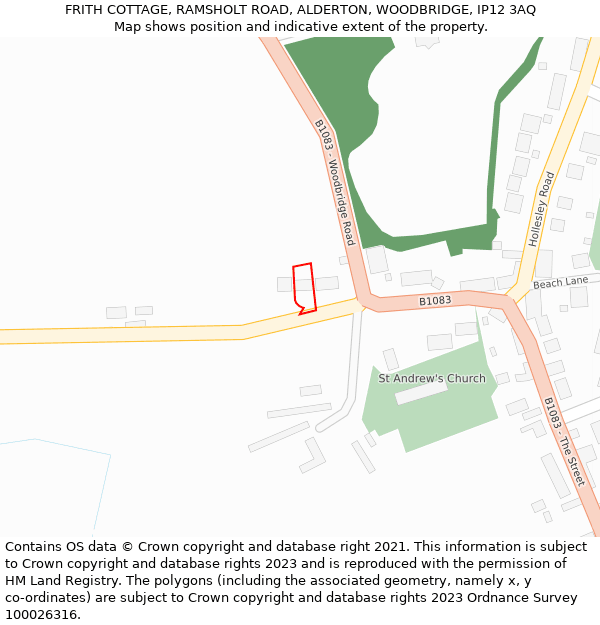 FRITH COTTAGE, RAMSHOLT ROAD, ALDERTON, WOODBRIDGE, IP12 3AQ: Location map and indicative extent of plot