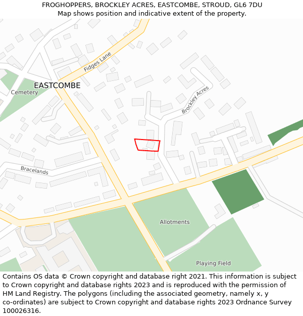 FROGHOPPERS, BROCKLEY ACRES, EASTCOMBE, STROUD, GL6 7DU: Location map and indicative extent of plot