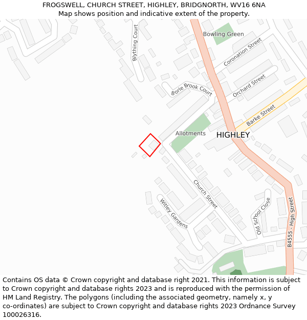 FROGSWELL, CHURCH STREET, HIGHLEY, BRIDGNORTH, WV16 6NA: Location map and indicative extent of plot
