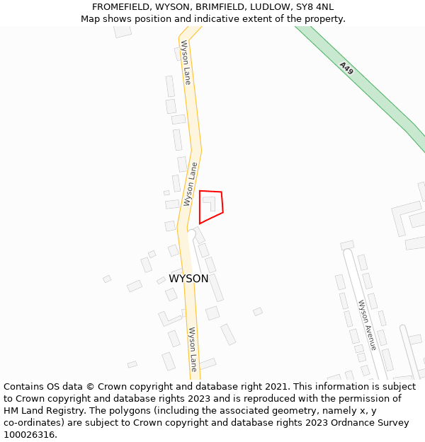 FROMEFIELD, WYSON, BRIMFIELD, LUDLOW, SY8 4NL: Location map and indicative extent of plot