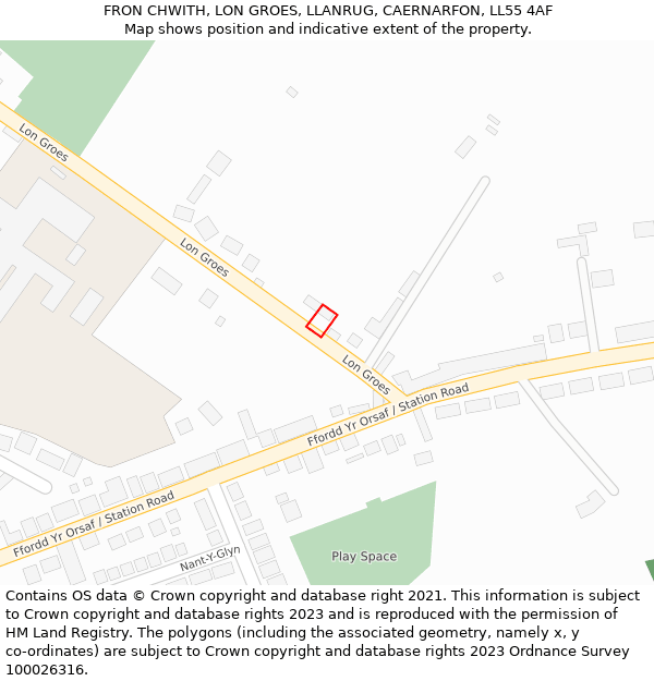 FRON CHWITH, LON GROES, LLANRUG, CAERNARFON, LL55 4AF: Location map and indicative extent of plot