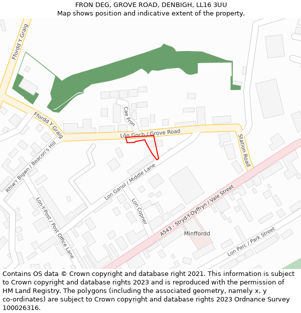 FRON DEG, GROVE ROAD, DENBIGH, LL16 3UU: Location map and indicative extent of plot